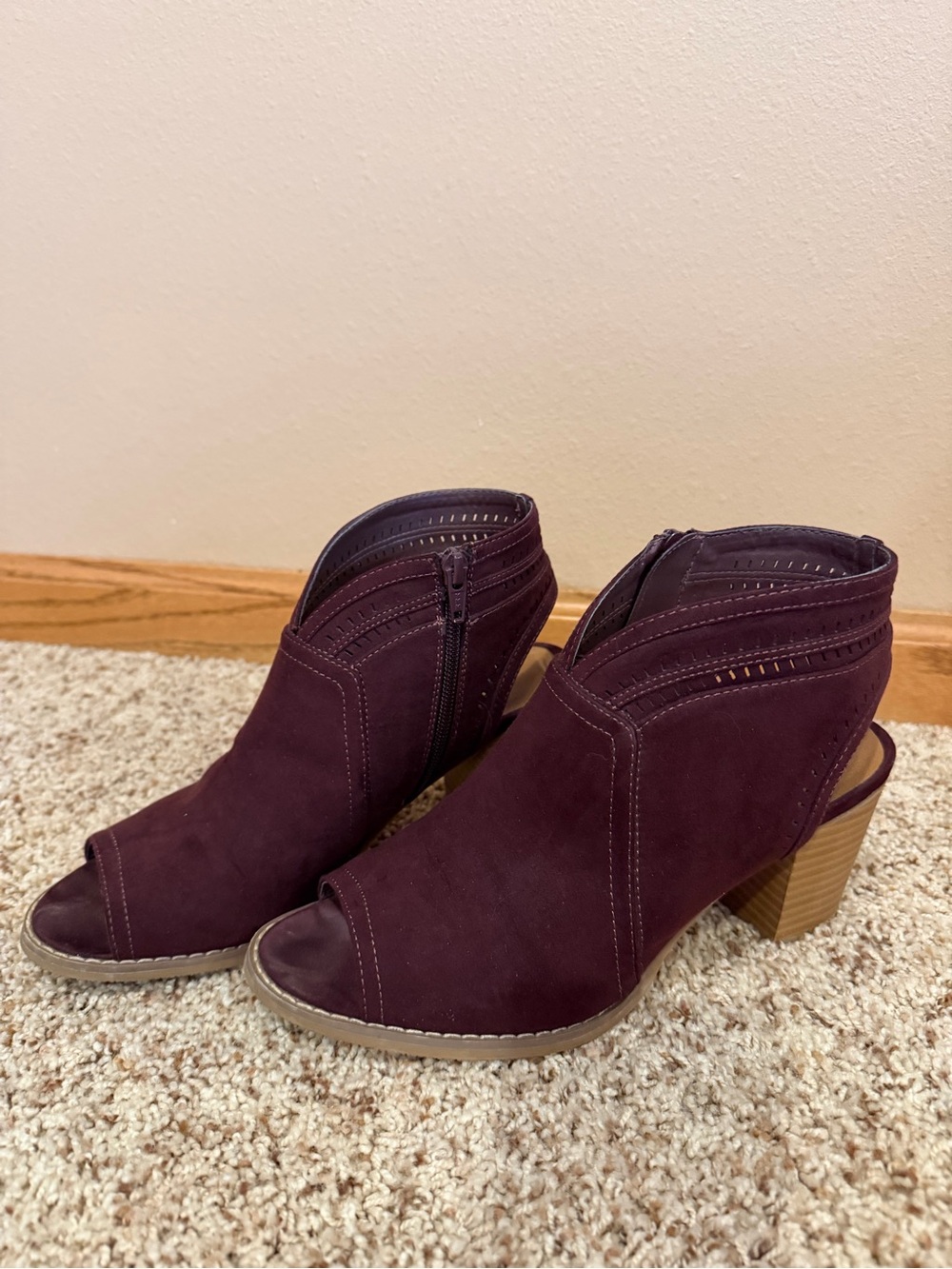 Sonoma Plum Open-Toe Block Heel Booties